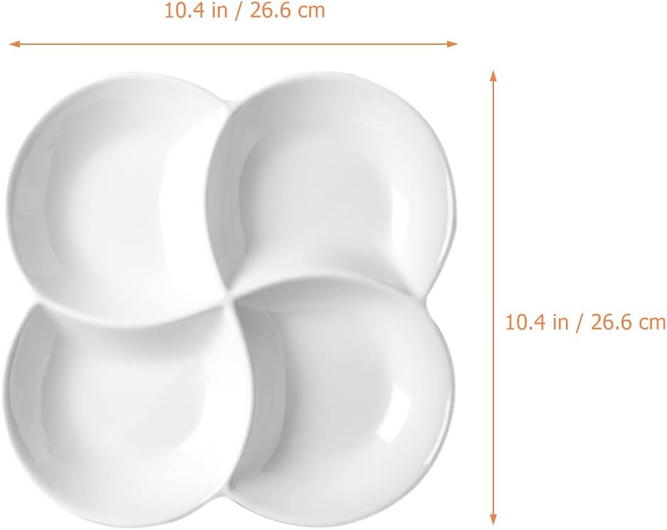 Cabilock 10.45 Inch Melamine 4-Compartment Fruit Plate Snack Tray Rotating Serving Dish White for Parties Kitchen Entertaining