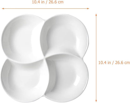 Cabilock 10.45 Inch Melamine 4-Compartment Fruit Plate Snack Tray Rotating Serving Dish White for Parties Kitchen Entertaining