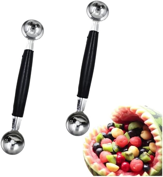 2Pcs Melon Baller Scoop, Stainless Steel Double Ended Headed Fruit Ice Cream Ball Spoon, DIY Fruit Platter Ball Tool Scooper for Watermelon/Ice Cream/Fruits/Sorbet/Meatball, Fruit and Vegetable Tools