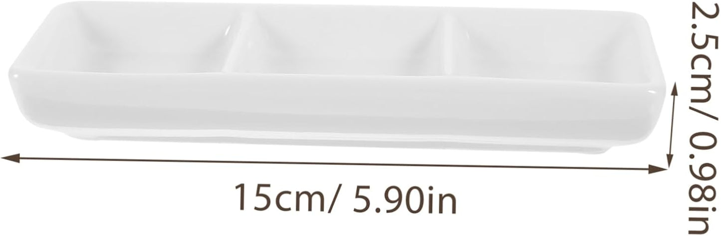 Small Relish Dish Serving Tray White Ceramic Rectangular Tray for Sauce Salsa Dressing