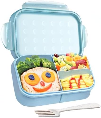 Itopor Classic Wheat Straw Bento Box, Leak-Proof 3-Compartment Lunch Box for Adults & Older Kids, BPA-Free Meal Prep Food Container with Fork, Microwave & Dishwasher Safe, 5.5 Cup, Sage Green