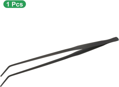 HARFINGTON Stainless Steel Tweezers 4.9 Inch Precision Tweezers with Curved Serrated Tip Multi-Purpose Kitchen Tongs for Cooking Gardening Repairing Craft, Black