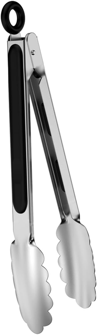 600℉ Heat Resistant Kitchen Tongs with Locking, Set of 9-inch and 12-inch Stainless Steel Metal Cooking Tongs with Non-Slip Grip, Perfect for Grilling, Barbecue (BBQ) and More