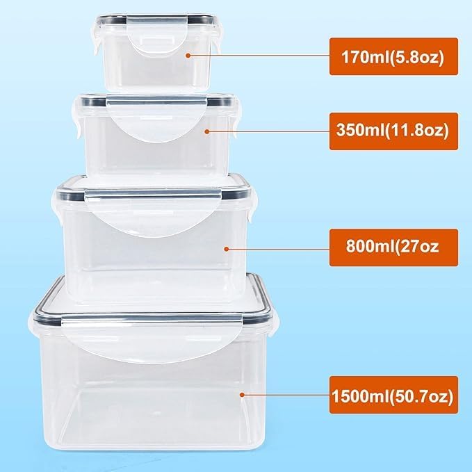 4 Pcs Food Storage Containers with Lids Airtight - BPA-Free, 100% Leak-Proof, Meal Prep Containers for Kitchen Storage and Organization, Dishwasher & Microwave, Freezer Safe(Square)