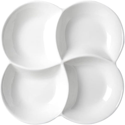 Cabilock 10.45 Inch Melamine 4-Compartment Fruit Plate Snack Tray Rotating Serving Dish White for Parties Kitchen Entertaining