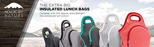 Nordic By Nature Large Neoprene Lunch Bag for Women & Lunch tote for Kids Insulated Lunch bag Reusable Washable Extra Thick Neoprene & Soft Cotton Feel, Premium Stitching, Outside Pocket, (L) Black