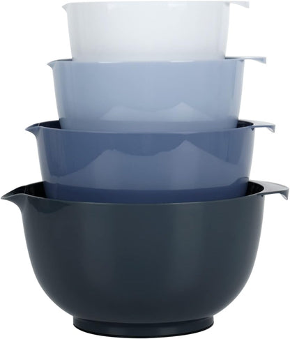 BoxedHome Nesting Plastic Mixing Bowl Set With Pour Spout, Microwave and Dishwasher Safe, BPA free Non-Slip Base, Set of 4 Size 1.7, 2.5, 3.5 and 4.5qt, Great for Prepping, Baking, Cooking (Dark Blue)
