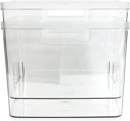 Isaac Jacobs 2-Pack Square Clear Storage Bins (10” L x 10” W x 6.1” H) w/Cutout Handles, Plastic Organizer for Home, Office, Kitchen, Fridge/Freezer, Bathroom, BPA Free, Food Safe (2-Pack, Square)