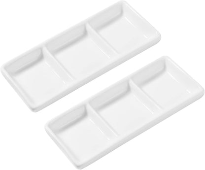 Yardwe Ceramic 3-Compartment Appetizer Serving Tray Rectangular Divided Sauce Dishes for Soy Sauce Spices and Condiments Versatile Snack Platter for Entertaining