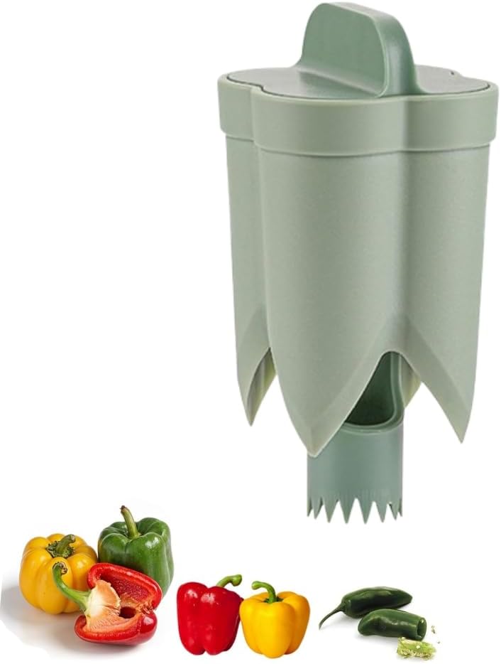 Pepper Seed Corer Remover,2025 Upgraded 2-In-1 Bell Pepper Cutter & Deseeder for Effortless,Fruit Pepper Corer, Kitchen Gadgets for Bell Pepper Jalapeno Bitter Melon Corers (White)