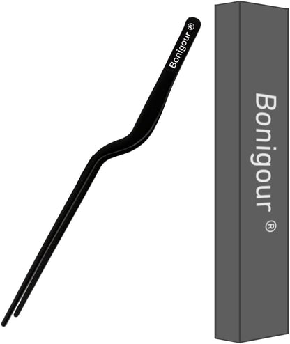 8 Inch Precision Offset Tweezers, Kitchen Culinary Stainless Steel Tongs, Curved Kitchen Cooking Multi-function Chef Precision Tweezer Tongs for Plating, Food Decorating and ect (Black)
