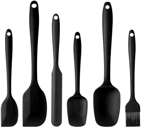 6 Pieces Silicone Spatula Set, Heat Resistant Rubber Spatula for Kitchen Use, Non Toxic, Food Grade, Upgrade Strong Handle with Ergonomic Grip for Cooking Nonstick Cookware