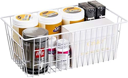 Slideep Wire Baskets Farmhouse Freezer Organizer Storage Bin Basket with Handles, Food Storage for Kitchen Cabinets, Pantry, Closet, Bedroom, Bathroom, Office 3 Pack
