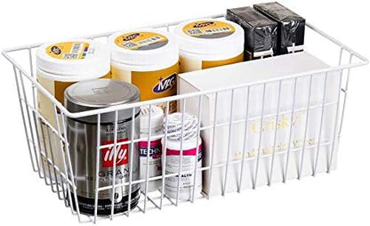 Slideep Wire Baskets Farmhouse Freezer Organizer Storage Bin Basket with Handles, Food Storage for Kitchen Cabinets, Pantry, Closet, Bedroom, Bathroom, Office 3 Pack