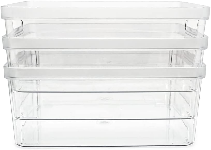 Isaac Jacobs 2-Pack Square Clear Storage Bins (10” L x 10” W x 6.1” H) w/Cutout Handles, Plastic Organizer for Home, Office, Kitchen, Fridge/Freezer, Bathroom, BPA Free, Food Safe (2-Pack, Square)