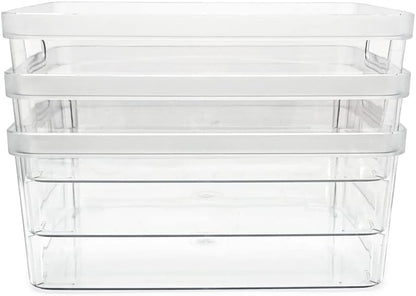 Isaac Jacobs 2-Pack Square Clear Storage Bins (10” L x 10” W x 6.1” H) w/Cutout Handles, Plastic Organizer for Home, Office, Kitchen, Fridge/Freezer, Bathroom, BPA Free, Food Safe (2-Pack, Square)
