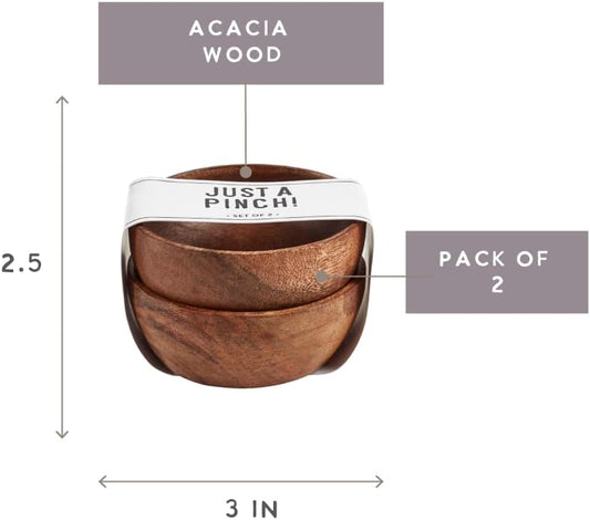 Santa Barbara Design Studio Acacia Wooden Pinch Bowl Set Mini Serving Bowls for Dips, Sauces, Condiments, Set of 2, Dark Wood