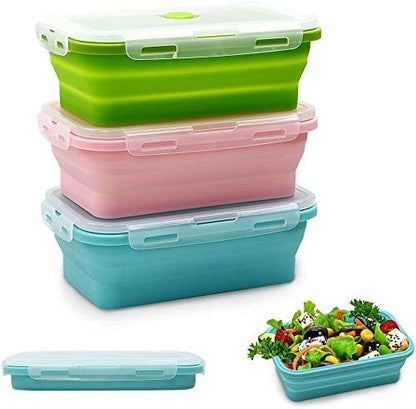Alimat PluS 40.5oz Silicone Collapsible Food Storage Containers with Lids, 3 Pack Set 1200ml Folding Large Meal Prep Lunch Containers, Microwave, Freezer and Dishwasher Safe