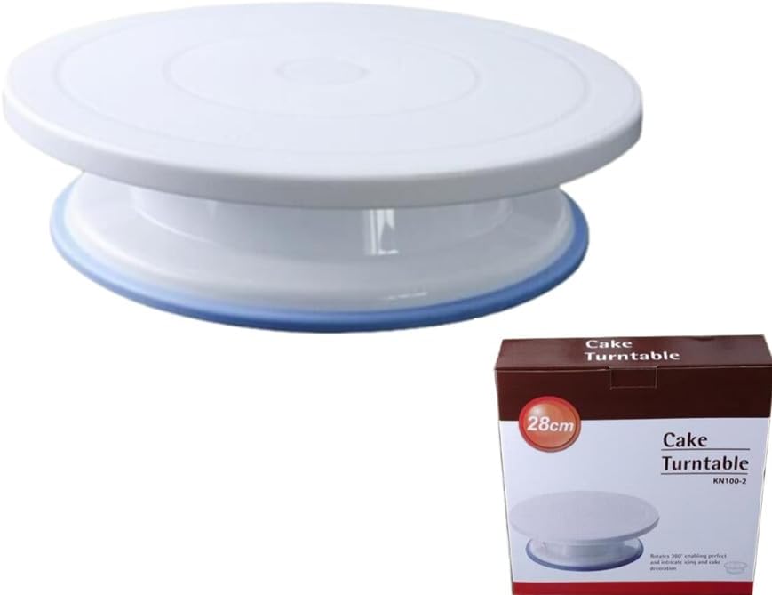 Rotating Cake Turntable Stand with Non Slip Pad, 11 Inch Revolving Turn Table Top for Pastries Cookies Cupcakes Decorating, Rotary Round Cake Display Stand Supplies Kit (White)