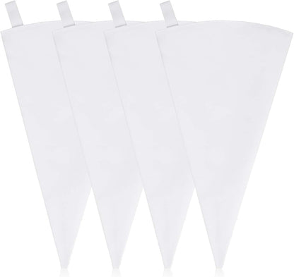 4 Pack 16" Reusable Pastry Piping Bags, Cloth Cake Decorating, White Cloth Frosting Bags, Icing Piping Bags Decorating Bags Icing Frosting Bags, White Hangable Piping Bags