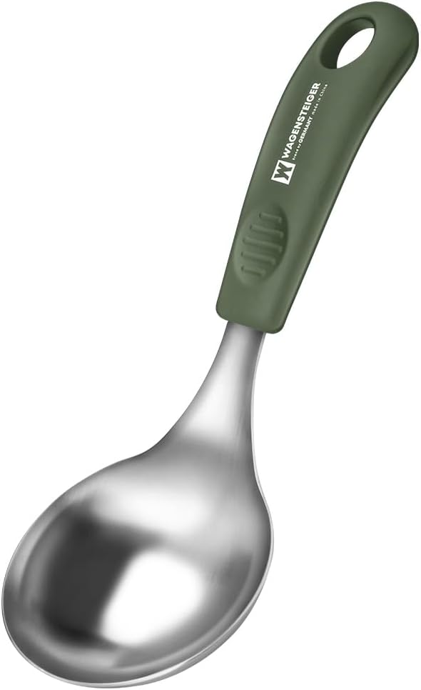 Short Stainless Steel Ladle 220mm (8.6”) – SUS304 Thick Deep Bowl Head with Soft-Grip Silicone Handle – Lightweight Mini Soup & Serving Spoon for Cooking – 5 Color Options (Gray)