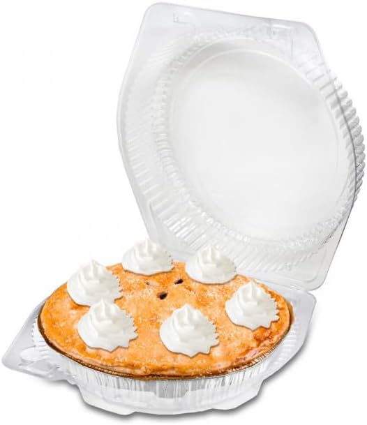DFI Clamshell 9" Deep Pie Container with Hinged Lid LBH-992 Clear | 100/Case | For 9" Pies, 4" Tall Crystal Clear, Freshness Seal, Snap Closure, Freezer Safe, Stackable, Durable, 10.4" x 10" x 4"