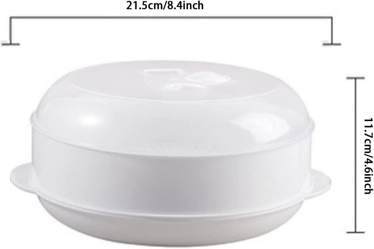 Plastic Microwave Heating Steamer with Lid and Tray (White)