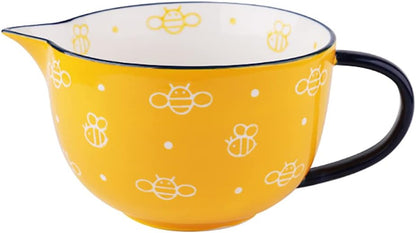 Gaolinci Cherry Blossom Pattern Kitchen Ceramic Mixing Bowl, 1 Quart Large Bowl, with Pouring Spout and Handle