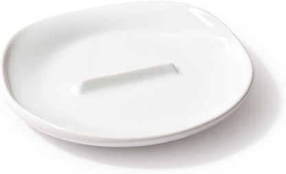 Ceramic Spoon Rest with Egg Cracker, Reactive Glaze Blue