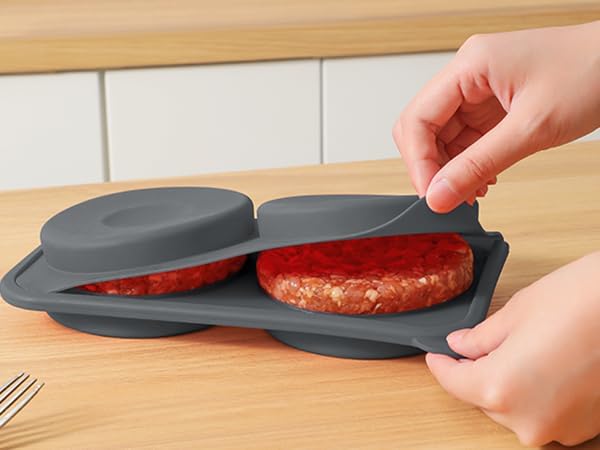 AUOON Silicone Burger Press for 4.5" 1/4-1/3 lb Patties - 4 in 1 Hamburger Press Patty Maker for Kitchen BBQ, Non-Stick Burger Patty Mold for Beef Veggie, Dishwasher Safe & Freezer Storage (Red)