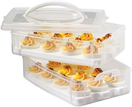 Snapware (2-Layer, 24 Eggs) Plastic Detachable Deviled Egg Carrier Storage Container With Lid and Handle, Freezer Dishwasher Microwave Safe