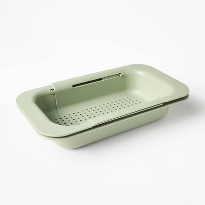 Figmint Green, Plastic Soaking Tray Narrow Over the Sink Expandable Colander (pack of 2)