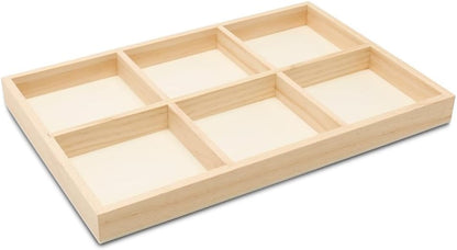 DIY Rectangle Wooden Divided Serving Tray 12 x 8-inch, Pack of 1 6-Section Candy Tray for Vegetable & Fruit Party Platters, by Woodpeckers