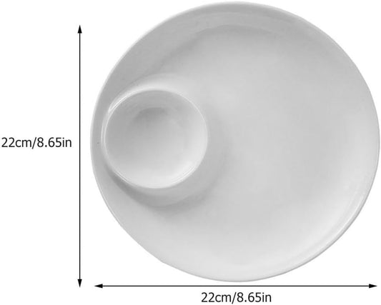 8.66-Inch Ceramic Dumpling Serving Plate with Built-in Sauce Dish Compact Food Plate for Noodles Snacks and Appetizers