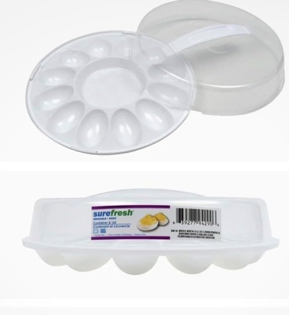 Deviled Egg Carrier Tray with Clear Twist-On Lid, Grooved Line-Up Design, Reusable Lightweight Plastic Container, Freezer Safe, for Parties and Gatherings