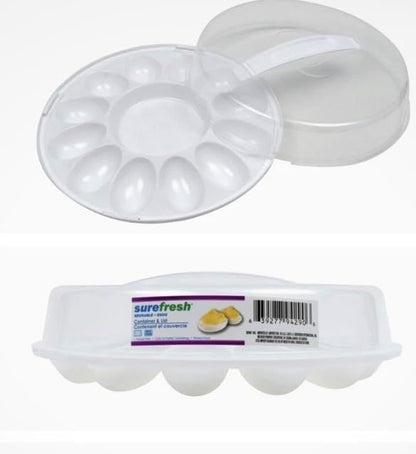 Deviled Egg Carrier Tray with Clear Twist-On Lid, Grooved Line-Up Design, Reusable Lightweight Plastic Container, Freezer Safe, for Parties and Gatherings