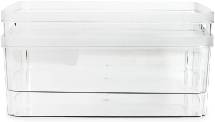 Isaac Jacobs 2-Pack Square Clear Storage Bins (10” L x 10” W x 6.1” H) w/Cutout Handles, Plastic Organizer for Home, Office, Kitchen, Fridge/Freezer, Bathroom, BPA Free, Food Safe (2-Pack, Square)