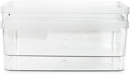 Isaac Jacobs 2-Pack Square Clear Storage Bins (10” L x 10” W x 6.1” H) w/Cutout Handles, Plastic Organizer for Home, Office, Kitchen, Fridge/Freezer, Bathroom, BPA Free, Food Safe (2-Pack, Square)