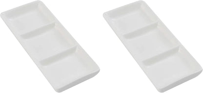 esowemsn 1PC Mini White Ceramic Rectangular 3 Compartment Appetizer Serving Tray Divided Spices Vinegar Nuts Snack Sauce Dishes for Home Kitchen Restaurant
