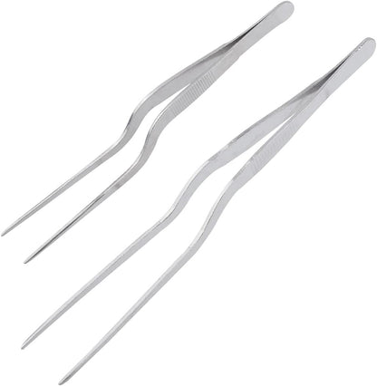 16cm + 20cm Stainless Steel Offset Tweezers Tongs Set for Kitchen Culinary Tweezers