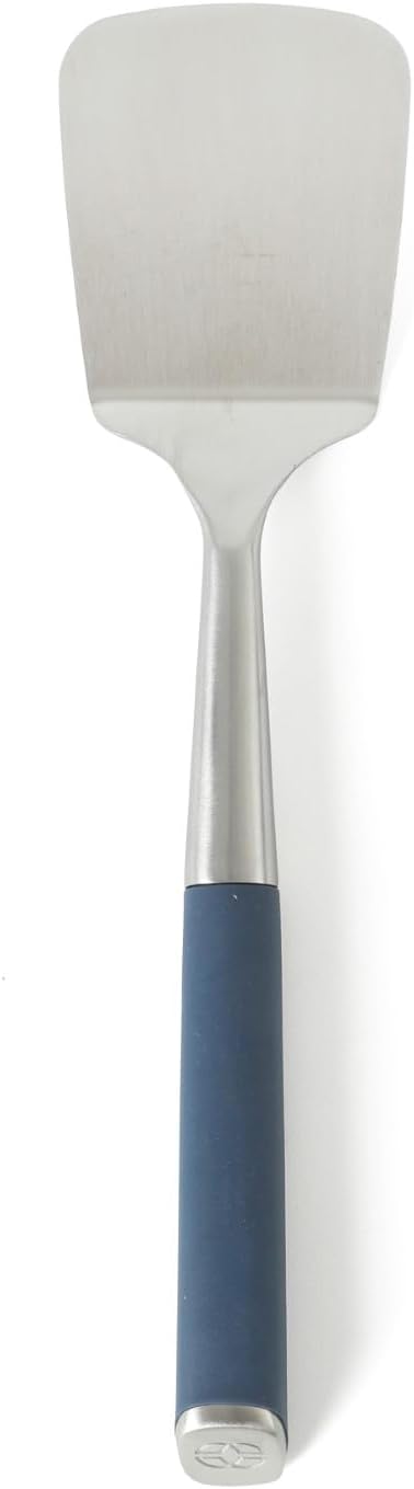 Calphalon Slotted Turner, Kitchen Flipping Spatula, Slotted Spatula, Stainless Steel Turner with Silicone Heat Resistance Handle, Nonstick-Safe Spatula for Draining and Flipping (Navy)