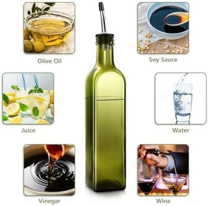Leaflai Olive Oil Dispenser Bottle, Glass Olive Oil Dispenser and Vinegar Dispenser Set with Stainless Steel Pourers, 4 Labels,1 Brush and 1 Funnel Oil Bottles for Kitchen (500ml)