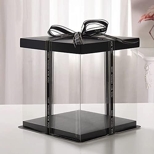 XININSUN 2Pcs Large Cake PET Clear Box, 10" X 10" X 9" with ribbon and pre-folded lid, for 8" cake packing carry, baking cookie display, Carry Tall Layer Gift, Festive Gift Box -White