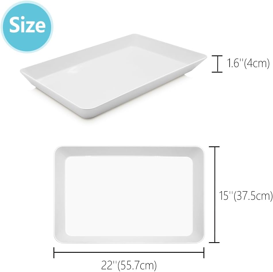 Serving Tray Platter, 4 Pack Food Tray for Veggie Fruit Snack Dessert Cookie Cheese, Food Trays for Party Supplies Display, Plastic Platters for Serving Food, Large White Trays, BPA Free
