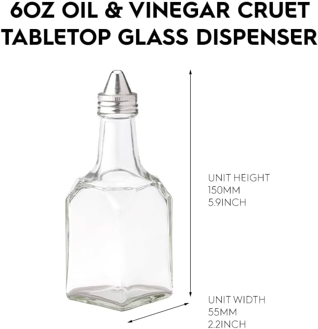KALDEWEI 1 Pack Caddy Holder Rack for 6oz 180ml Oil & Vinegar Glass Cruet with Stainless Steel Screw-On Lid, Tabletop Square Shape Bottle Dispenser