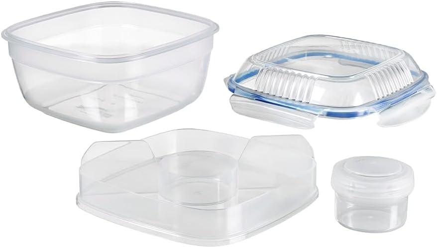 LOCK & LOCK Easy Essentials On The Go Meal Prep Lunch Box, Airtight Containers with Lid, BPA Free, Square (4 Section) -29 oz, Clear