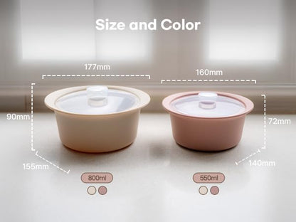 Microwave Silicone Steamer for Baby Food, Made In Korea, Oven & Dishwasher Safe to 482°F, Easy Clean, Microwave Pot with Handle & Lid, 100% Food Grade Steamer Bowl (Creme Brulee, 29oz (850ml) with basket)
