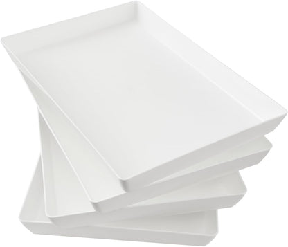 US Acrylic Coastal Plastic Serving Trays (Set of 4) 15” x 10” | Large Unbreakable Reusable Rectangular Party Platters | Serve Appetizers, Fruit, Veggies, & Desserts | BPA-Free & Made in USA