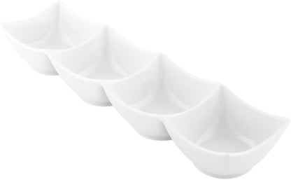 Restaurantware 18 Ounce Triple Bowl Serving Dish 1 Square Porcelain Condiment Tray - Serve Snacks Dips or Condiments For Parties Buffets Or Catering White Porcelain 3 Section Serving Dish