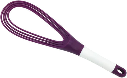 Kitchen Twist Whisk, 29CM Plastic Flat Balloon Whisk Thick Wire Egg Frother Beater Non Stick Cookware For Cooking Blending Whisking Stirring, Purple